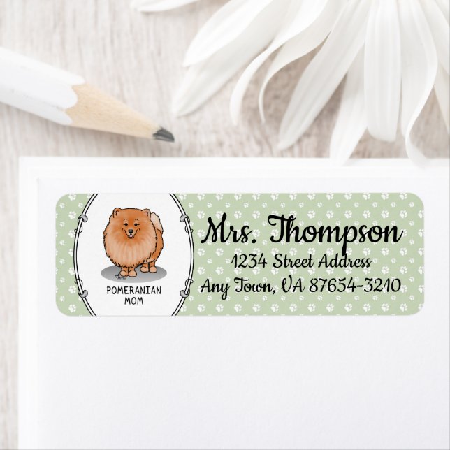 Pomeranian Mom Pom Mom (orange red) Cute Dog Mom Label (Insitu)