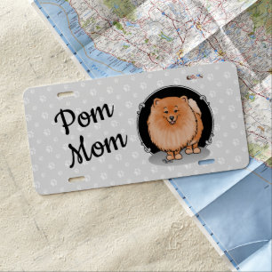 Pomeranian Mom Pom Mom (orange red) Cute Dog Mom License Plate