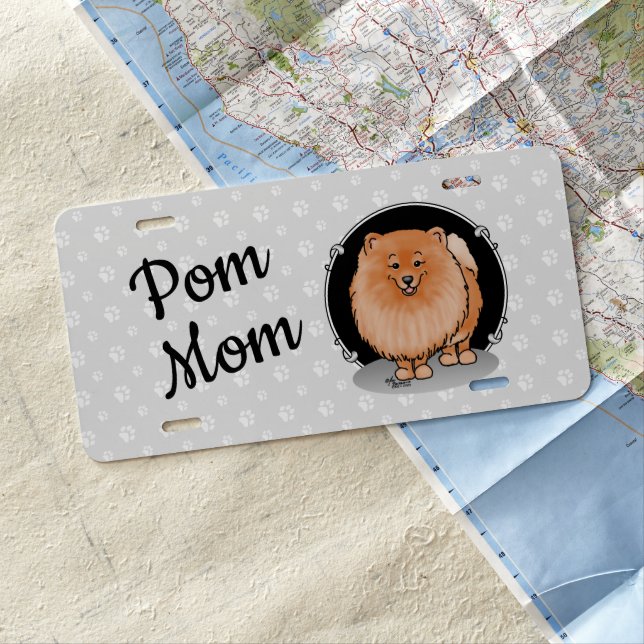 Pomeranian Mom Pom Mom (orange red) Cute Dog Mom License Plate (In Situ)