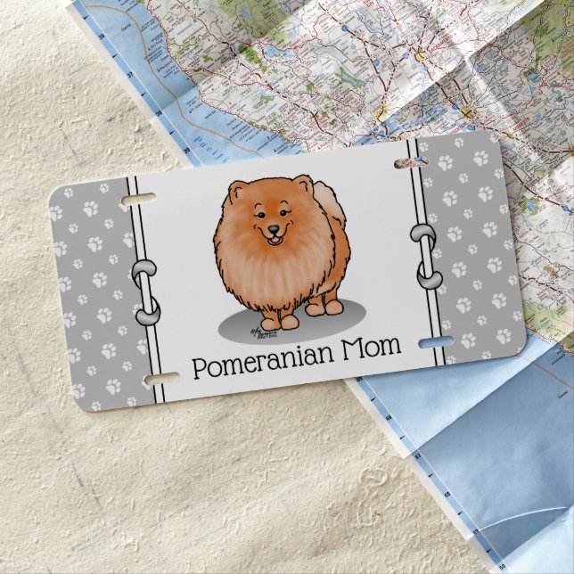 Pomeranian Mom Pom Mom (orange red) Cute Dog Mom License Plate (In Situ)