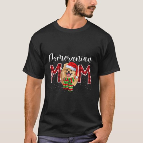 Pomeranian Mom Santa Scarf Plaid Dog Mom T_Shirt