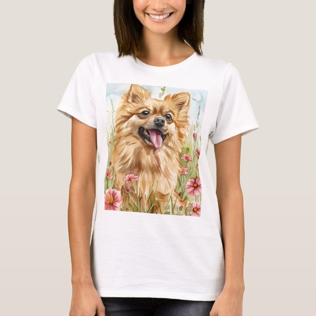 Pomeranian Mom Tee – Watercolor (Front)