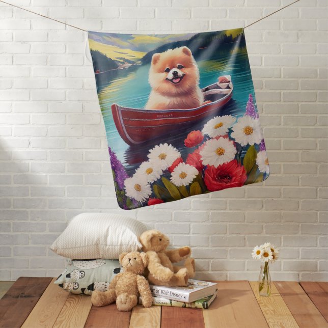 Pomeranian on a Paddle: A Scenic Adventure Baby Blanket (In Situ)
