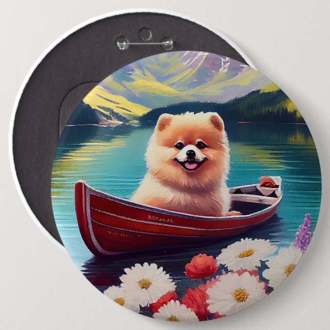 Pomeranian on a Paddle: A Scenic Adventure Button (Front & Back)