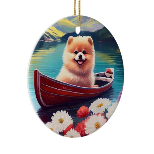Pomeranian on a Paddle: A Scenic Adventure Ceramic Ornament