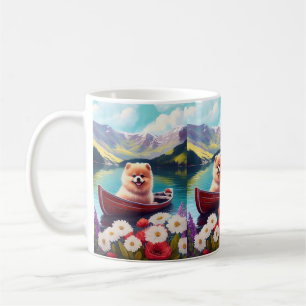 Pomeranian on a Paddle: A Scenic Adventure Coffee Mug
