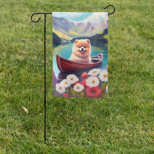 Pomeranian on a Paddle: A Scenic Adventure Garden Flag (In SItu)