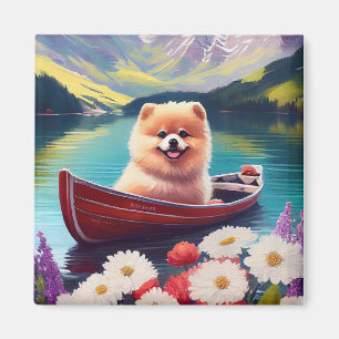 Pomeranian on a Paddle: A Scenic Adventure Magnet