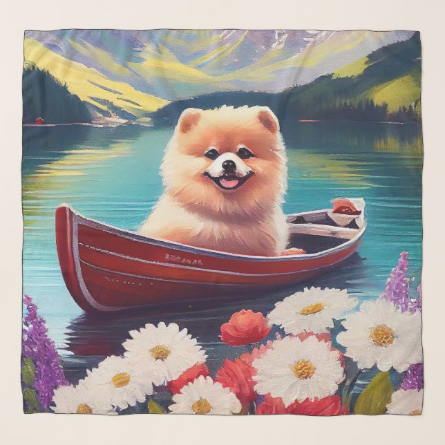 Pomeranian on a Paddle: A Scenic Adventure Scarf (Front)