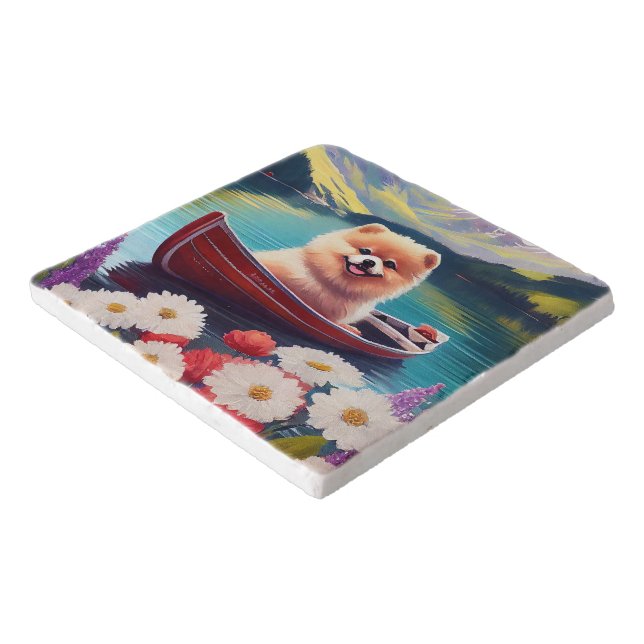 Pomeranian on a Paddle: A Scenic Adventure Trivet (Corner)
