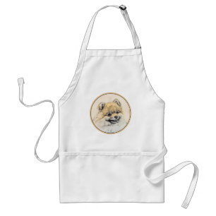 Pomeranian (Orange) Painting - Original Dog Art Adult Apron