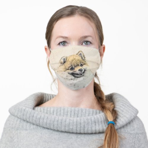 Pomeranian Orange Painting _ Original Dog Art Adult Cloth Face Mask