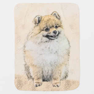 Pomeranian (Orange) Painting - Original Dog Art Baby Blanket