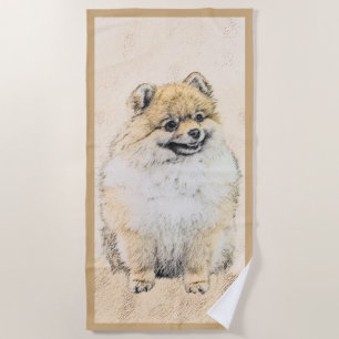 Pomeranian (Orange) Painting - Original Dog Art Beach Towel