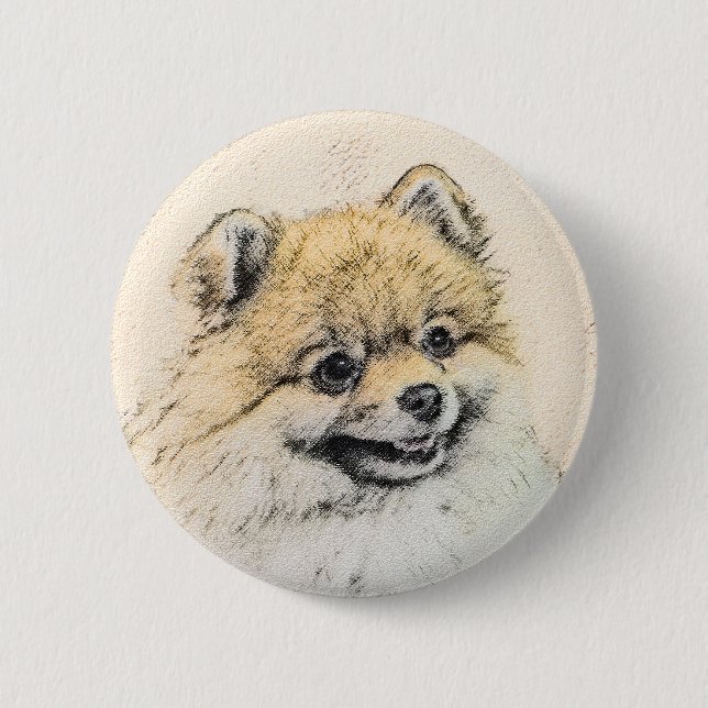 Pomeranian (Orange) Painting - Original Dog Art Button (Front)