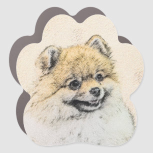 Pomeranian (Orange) Painting - Original Dog Art Car Magnet