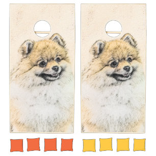 Pomeranian (Orange) Painting - Original Dog Art Cornhole Set
