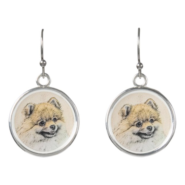 Pomeranian (Orange) Painting - Original Dog Art Earrings (Front)