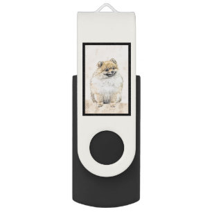 Pomeranian (Orange) Painting - Original Dog Art Flash Drive