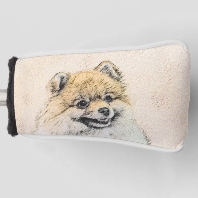 Pomeranian (Orange) Painting - Original Dog Art Golf Head Cover (Front)