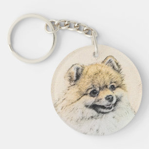 Pomeranian (Orange) Painting - Original Dog Art Keychain