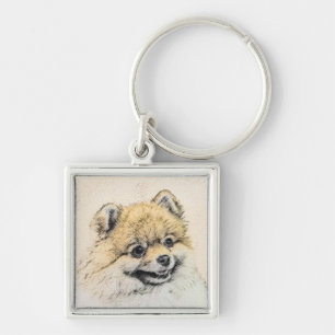 Pomeranian (Orange) Painting - Original Dog Art Keychain