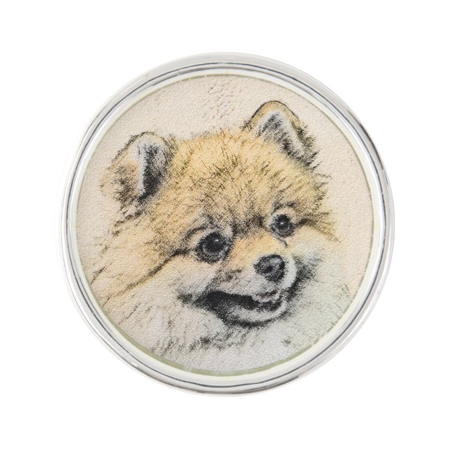 Pomeranian (Orange) Painting - Original Dog Art Lapel Pin (Front)