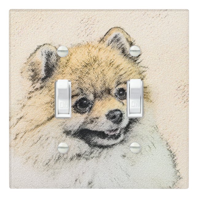 Pomeranian (Orange) Painting - Original Dog Art Light Switch Cover (In Situ)