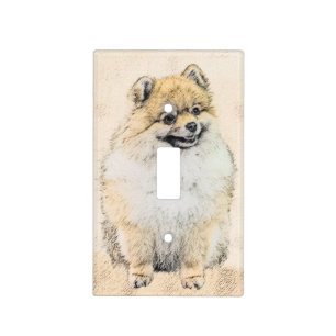 Pomeranian (Orange) Painting - Original Dog Art Light Switch Cover