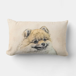 Pomeranian (Orange) Painting - Original Dog Art Lumbar Pillow