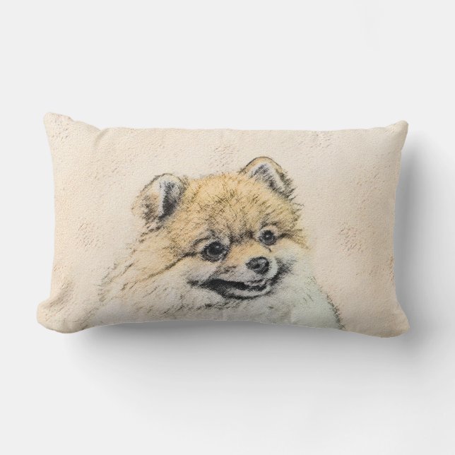 Pomeranian (Orange) Painting - Original Dog Art Lumbar Pillow (Front)