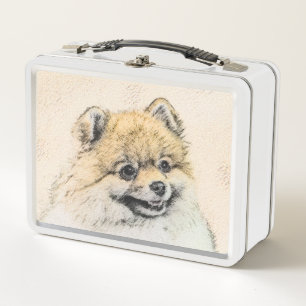 Pomeranian (Orange) Painting - Original Dog Art Metal Lunch Box