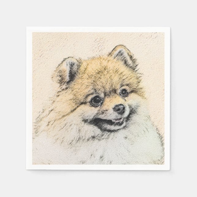 Pomeranian (Orange) Painting - Original Dog Art Napkins (Front)