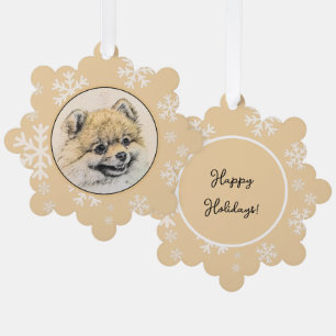 Pomeranian (Orange) Painting - Original Dog Art Ornament Card