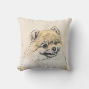 Pomeranian (Orange) Painting - Original Dog Art Outdoor Pillow