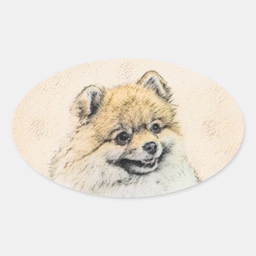 Pomeranian Orange Painting _ Original Dog Art Oval Sticker