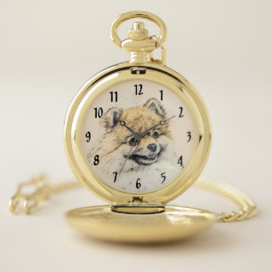 Pomeranian (Orange) Painting - Original Dog Art Pocket Watch