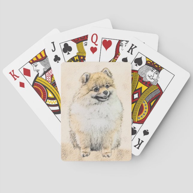 Pomeranian (Orange) Painting - Original Dog Art Poker Cards (Back)