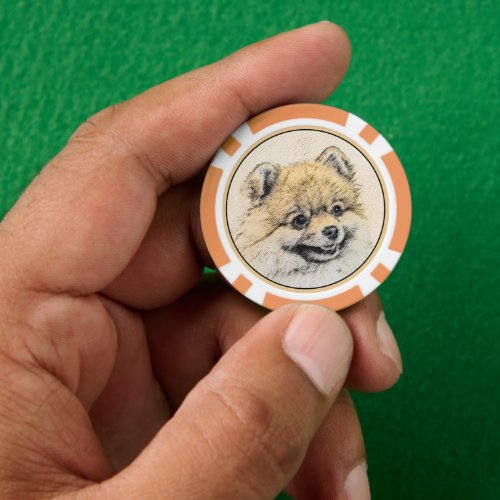 Pomeranian Orange Painting _ Original Dog Art Poker Chips
