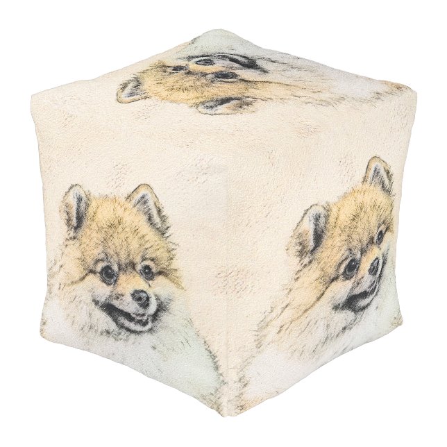 Pomeranian (Orange) Painting - Original Dog Art Pouf (Angled Back)