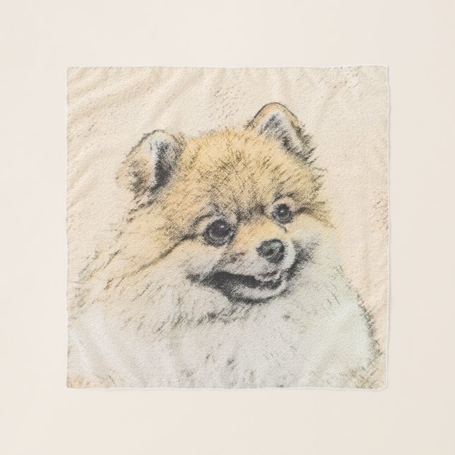 Pomeranian (Orange) Painting - Original Dog Art Scarf (Front (Horizontal))