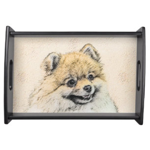 Pomeranian (Orange) Painting - Original Dog Art Serving Tray