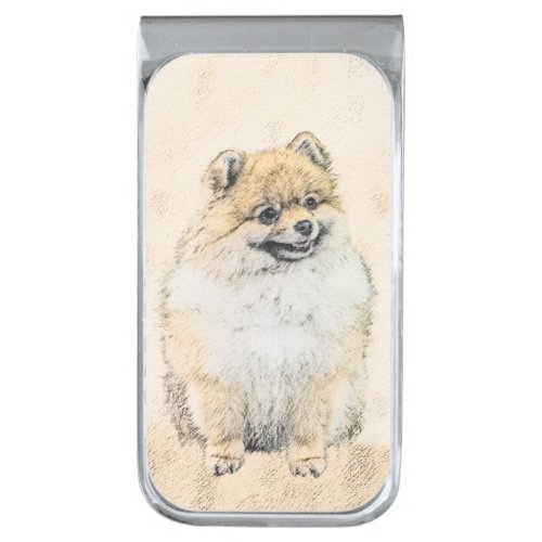 Pomeranian Orange Painting _ Original Dog Art Silver Finish Money Clip