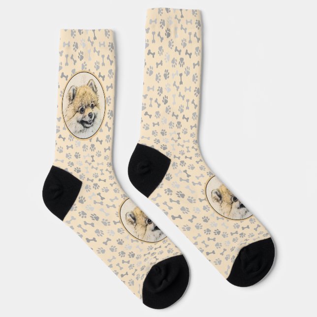 Pomeranian (Orange) Painting - Original Dog Art Socks (Right)