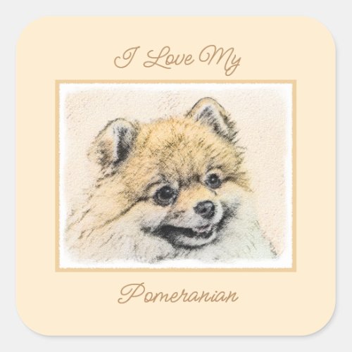 Pomeranian Orange Painting _ Original Dog Art Sq Square Sticker