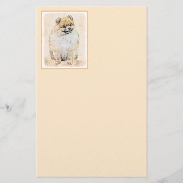 Pomeranian (Orange) Painting - Original Dog Art Stationery (Front)