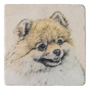 Pomeranian (Orange) Painting - Original Dog Art Trivet