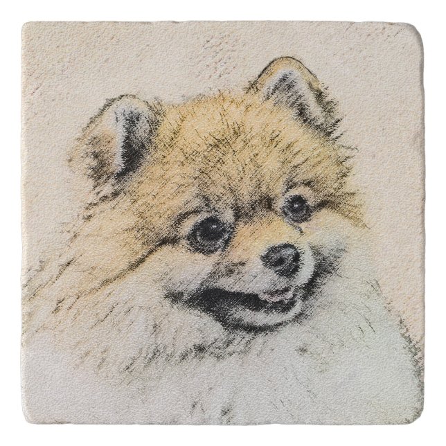 Pomeranian (Orange) Painting - Original Dog Art Trivet (Front)