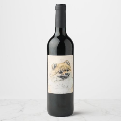 Pomeranian Orange Painting _ Original Dog Art Wine Label