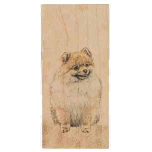 Pomeranian (Orange) Painting - Original Dog Art Wood Flash Drive